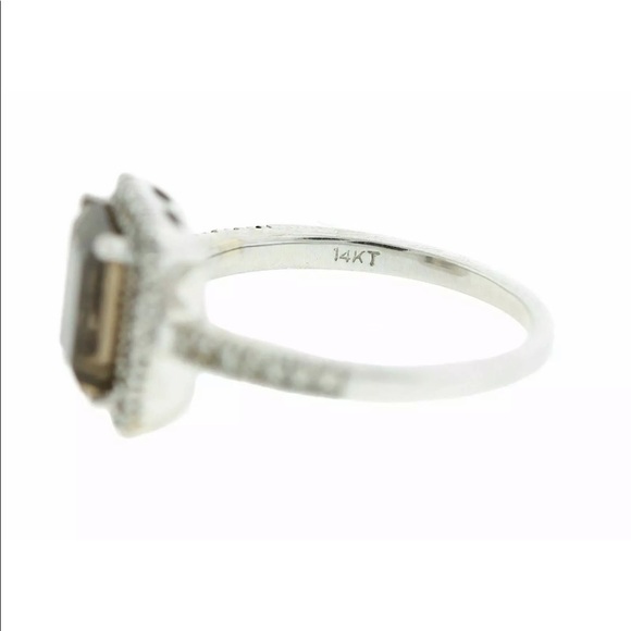 (SIZE 7) 14K White Gold 9x7mm Smokey Quartz Gemstone Diamond Cocktail Ring - Picture 3 of 6